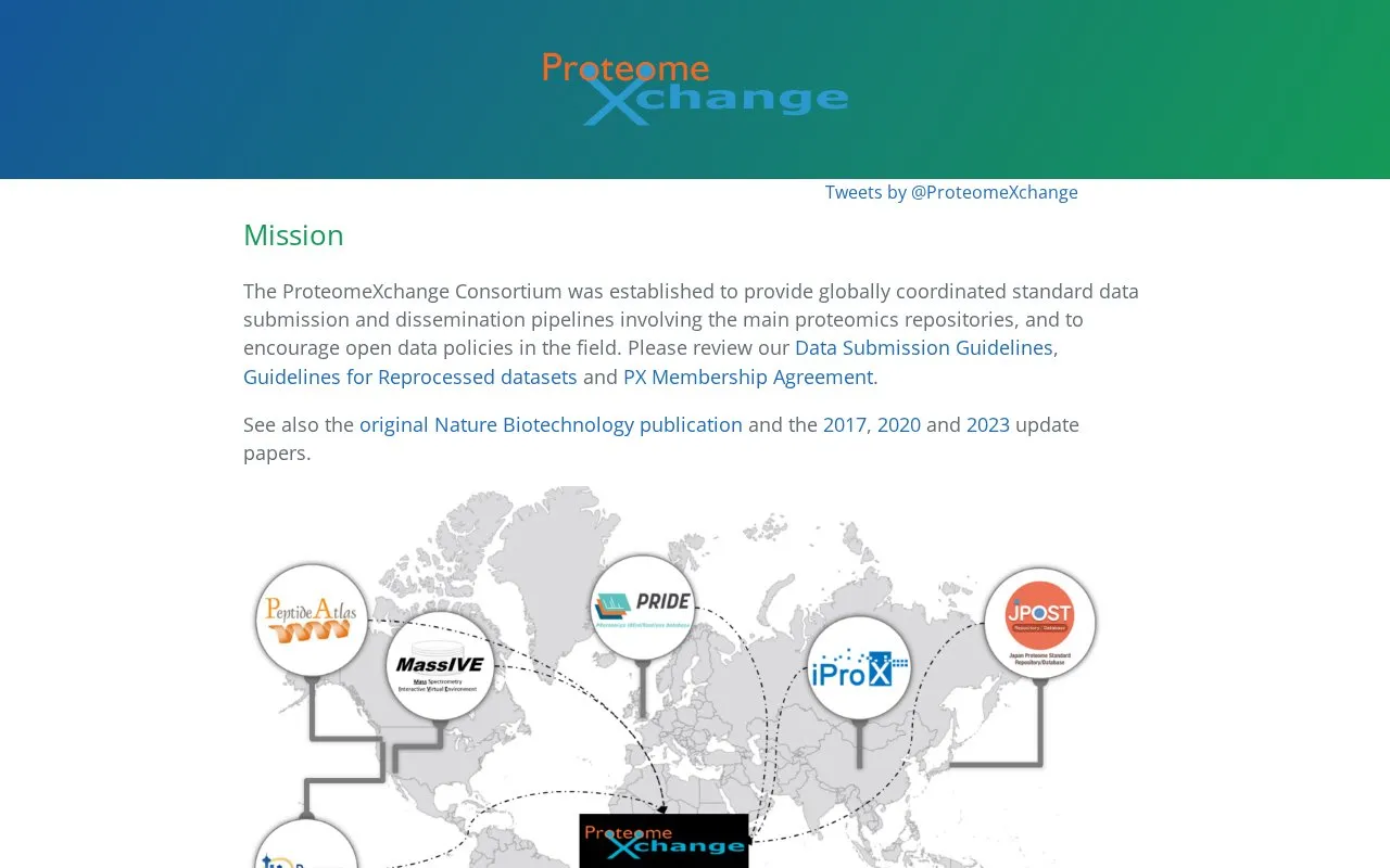 ProteomeXchange homepage screenshot