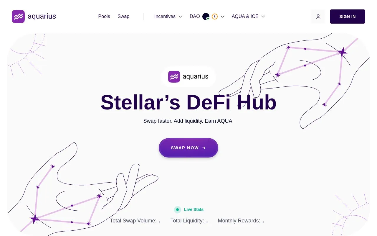 Aquarius Stellar homepage screenshot