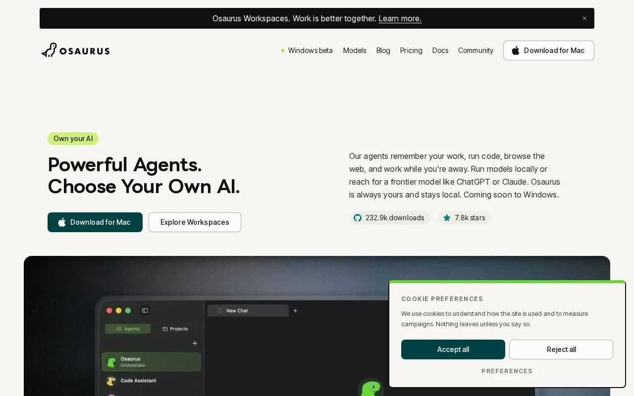 Osaurus homepage screenshot