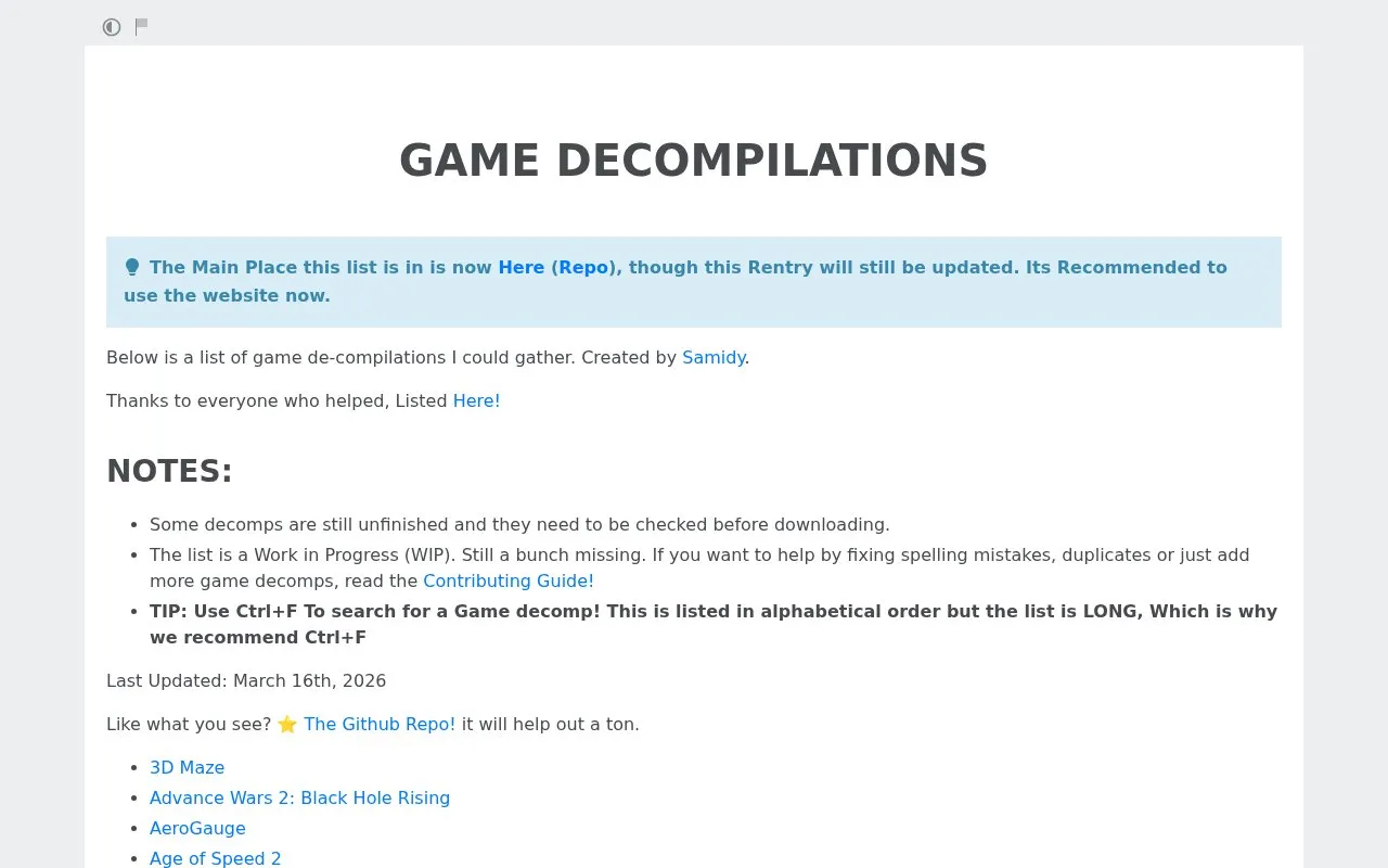 Decomps homepage screenshot