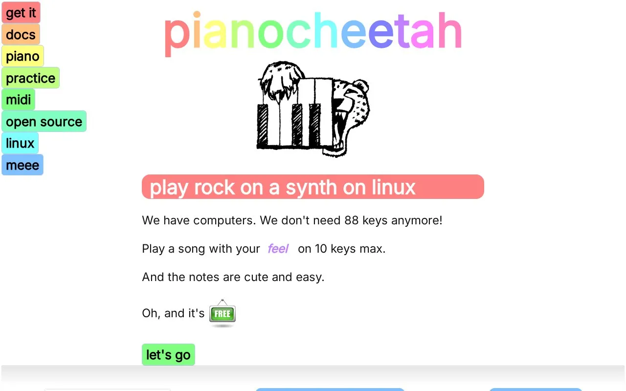 PianoCheetah homepage screenshot