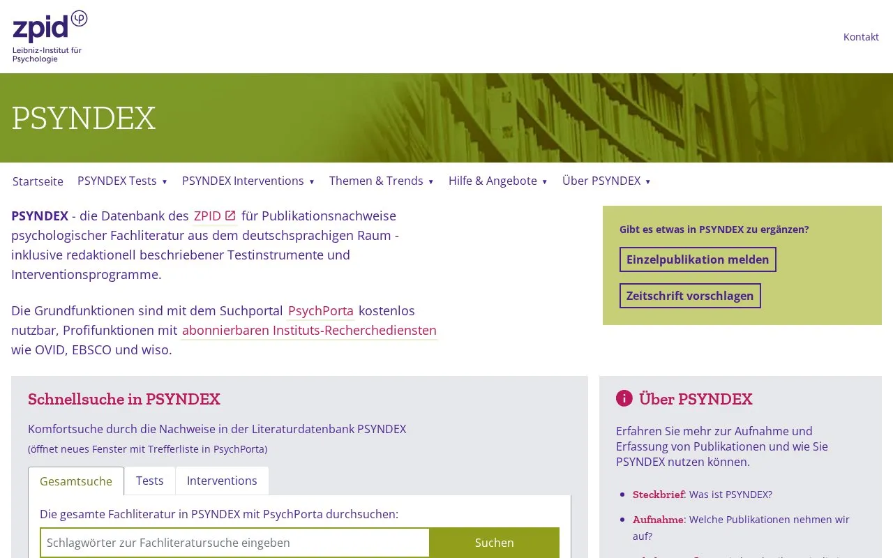 PSYNDEX homepage screenshot