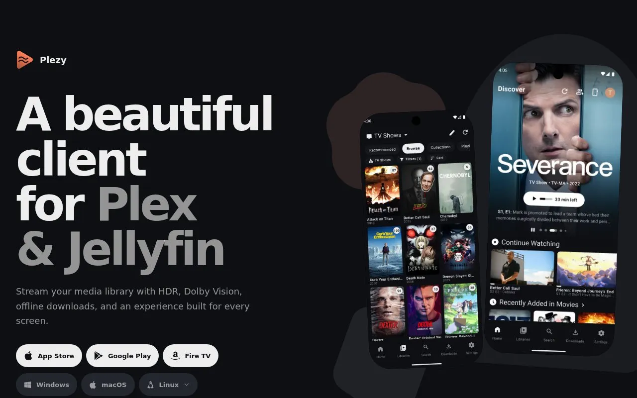Plezy homepage screenshot