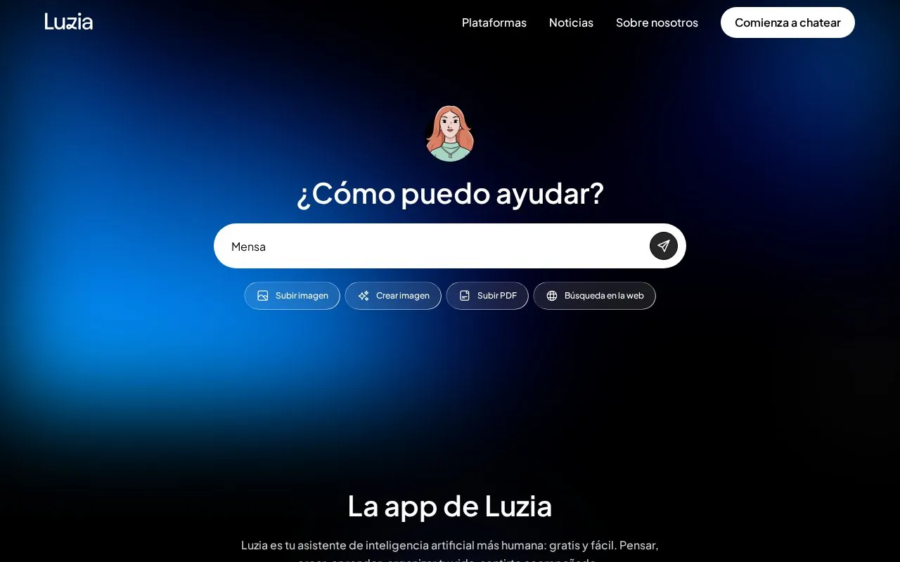 Luzia homepage screenshot