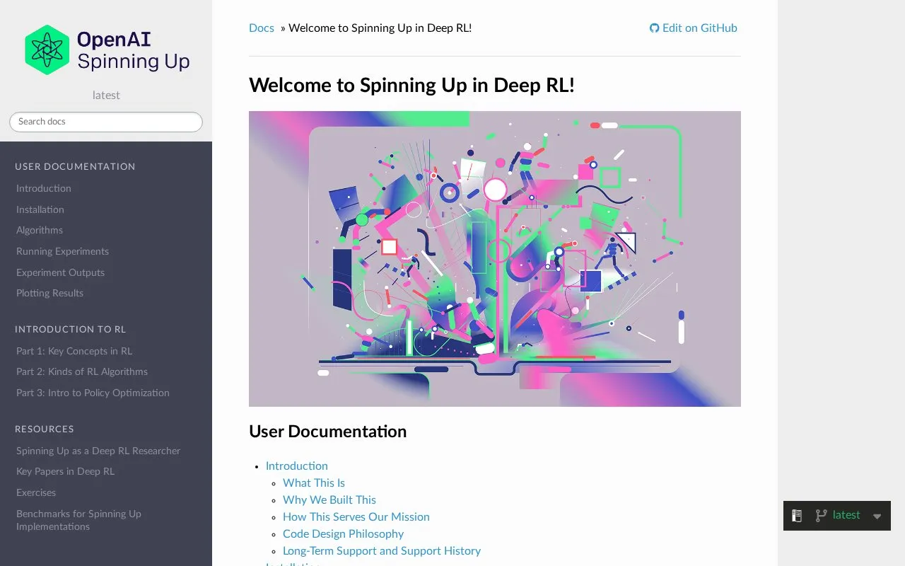 Spinning Up homepage screenshot