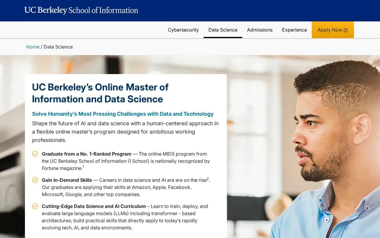 Data Science Degree @ Berkeley homepage screenshot