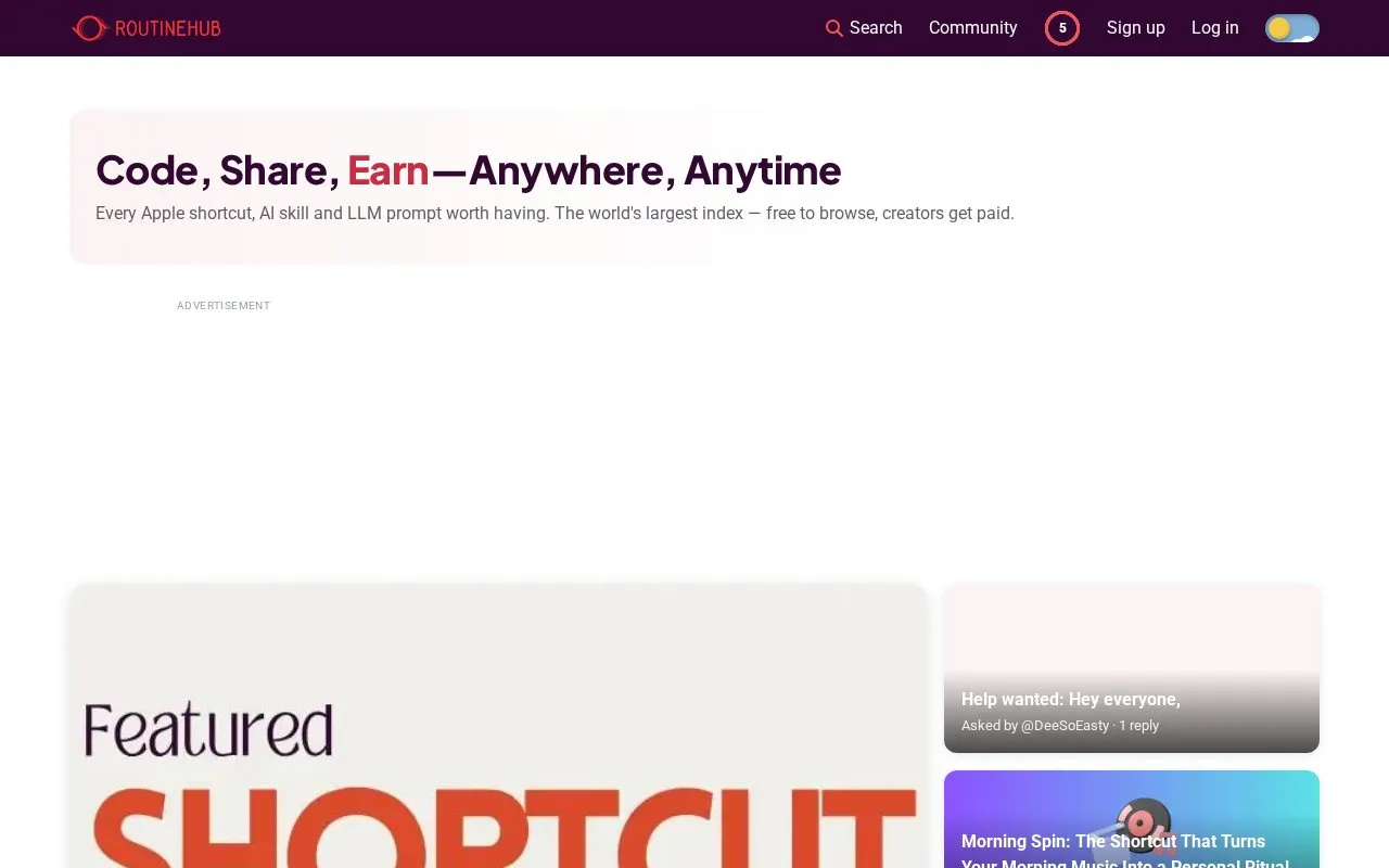 RoutineHub homepage screenshot
