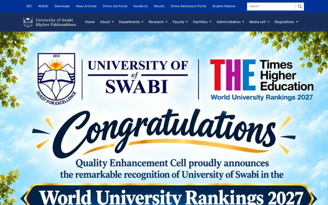 University of Swabi homepage screenshot