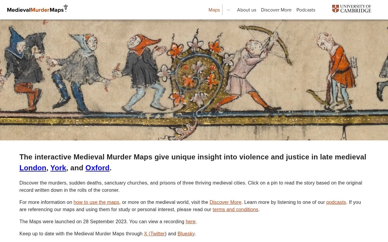 Medieval Murder Maps homepage screenshot