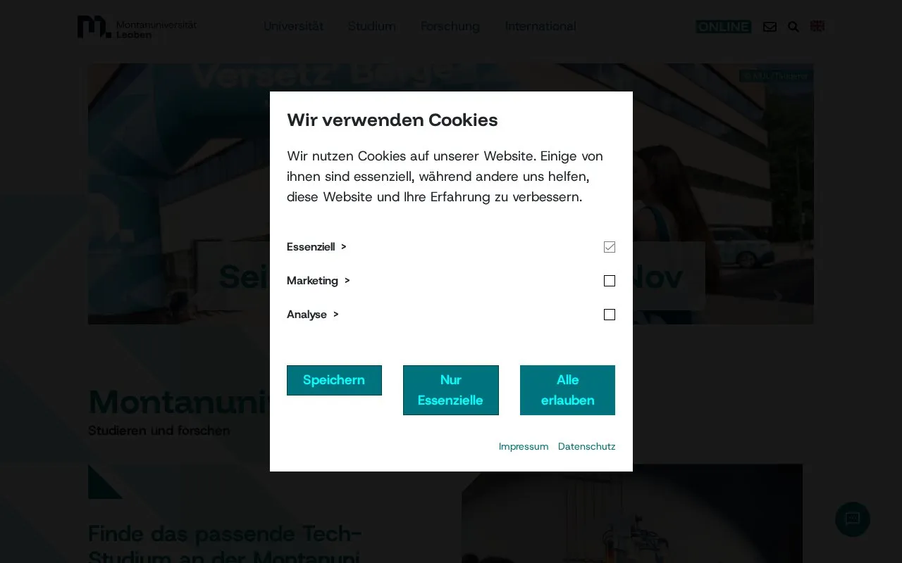 Montanuniversitat Leoben homepage screenshot