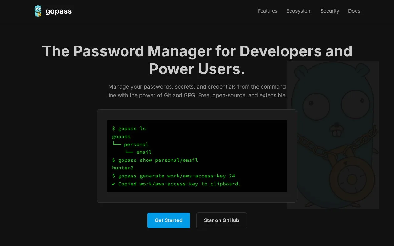 gopass homepage screenshot
