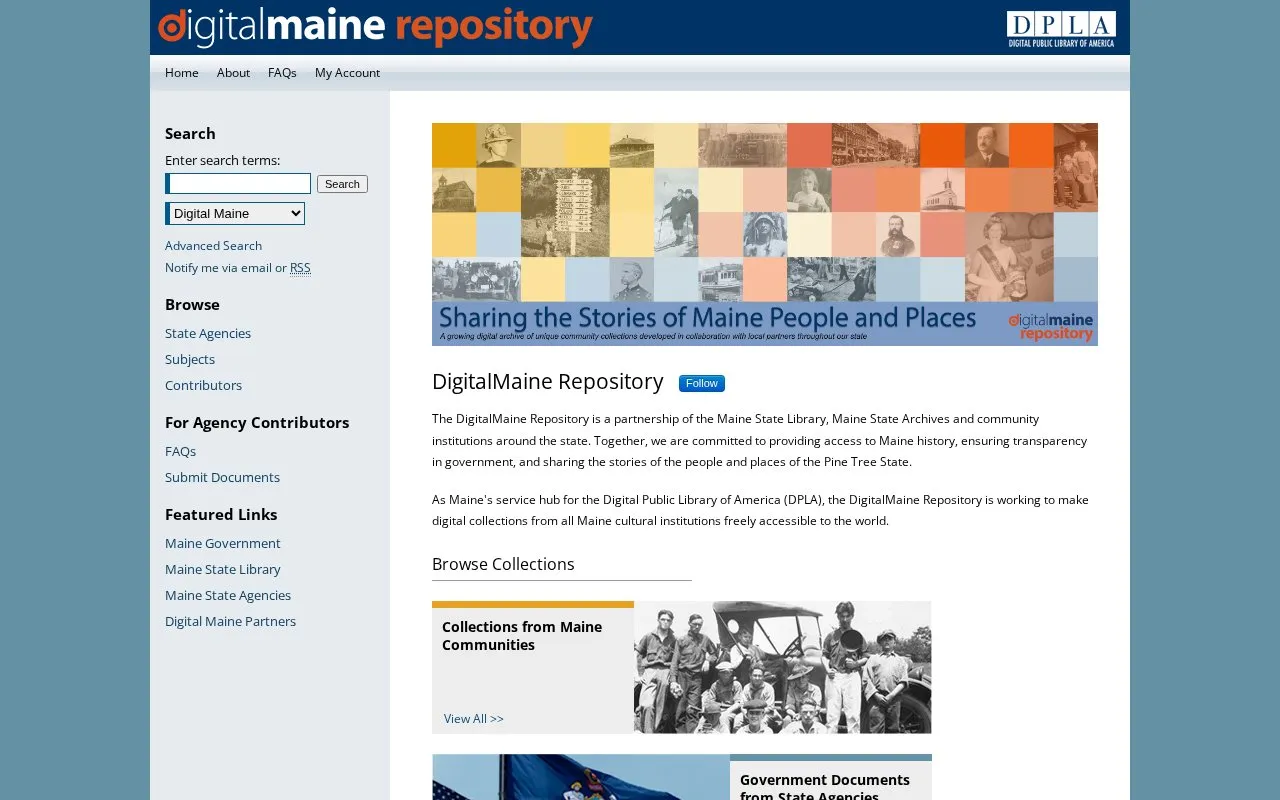 Digital Maine Repository homepage screenshot