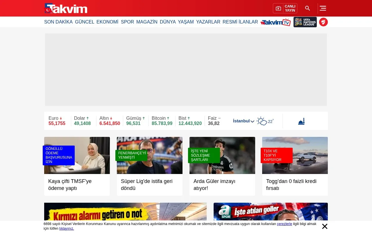 Takvim homepage screenshot