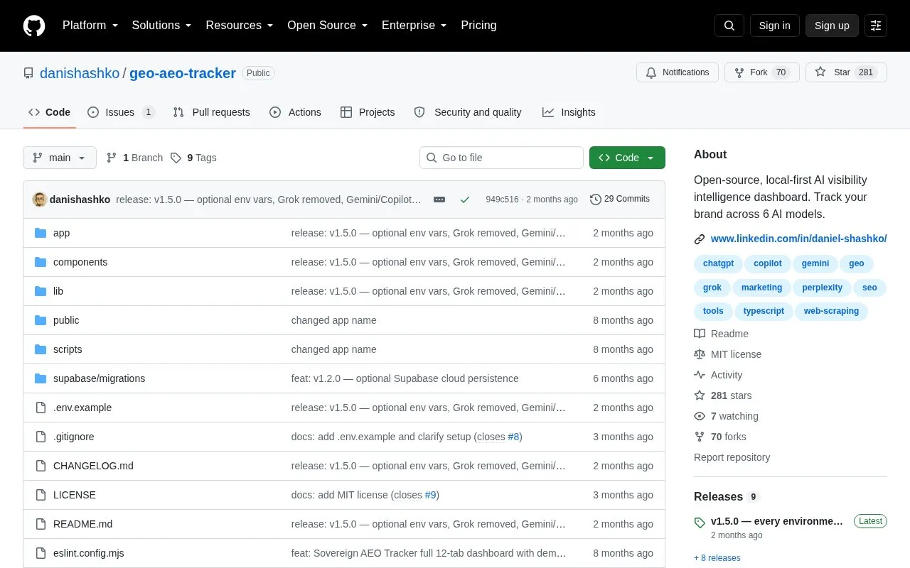 GEO/AEO Tracker homepage screenshot
