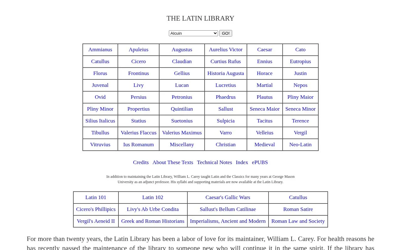 The Latin Library homepage screenshot