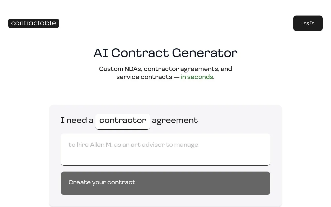 Contractable homepage screenshot