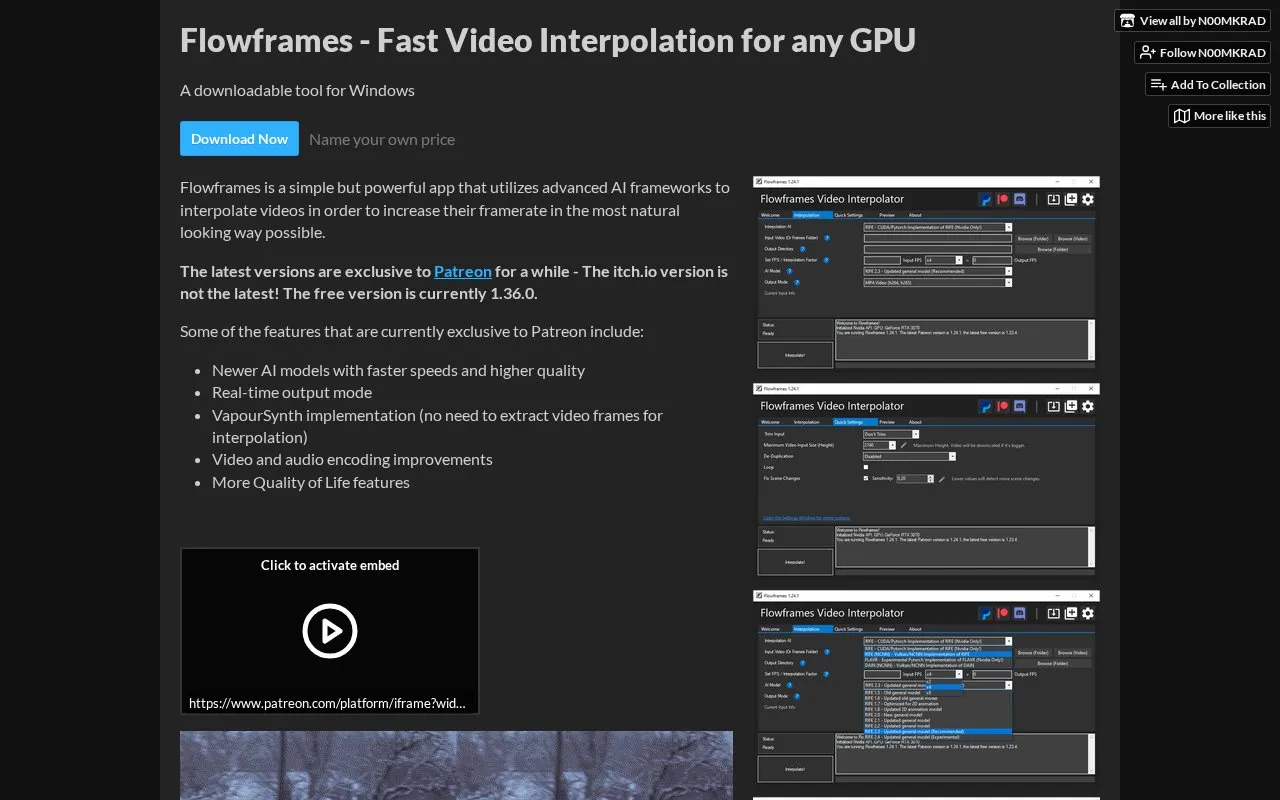 Flowframes homepage screenshot