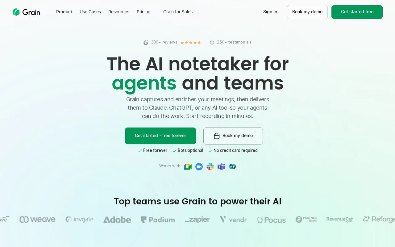 Grain homepage screenshot