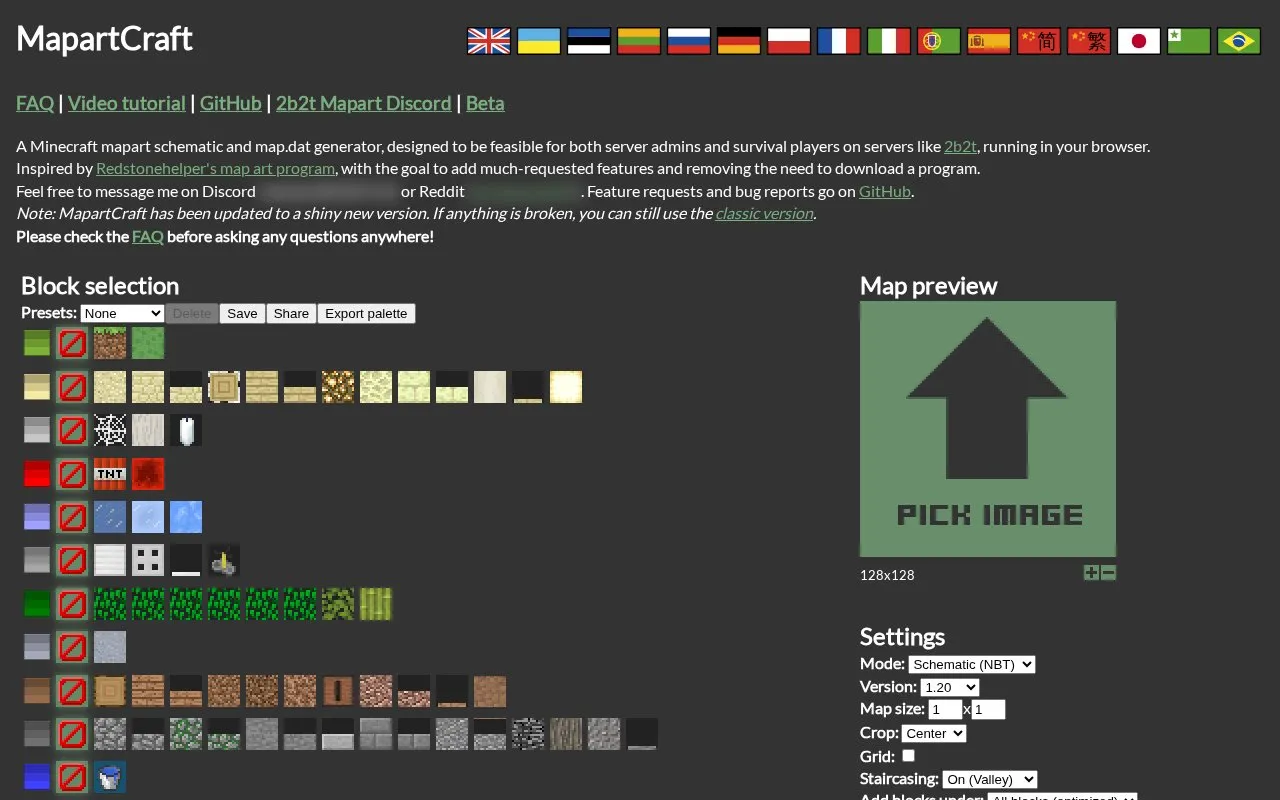 MapartCraft homepage screenshot