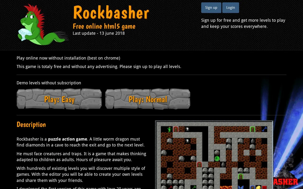 Rockbasher homepage screenshot