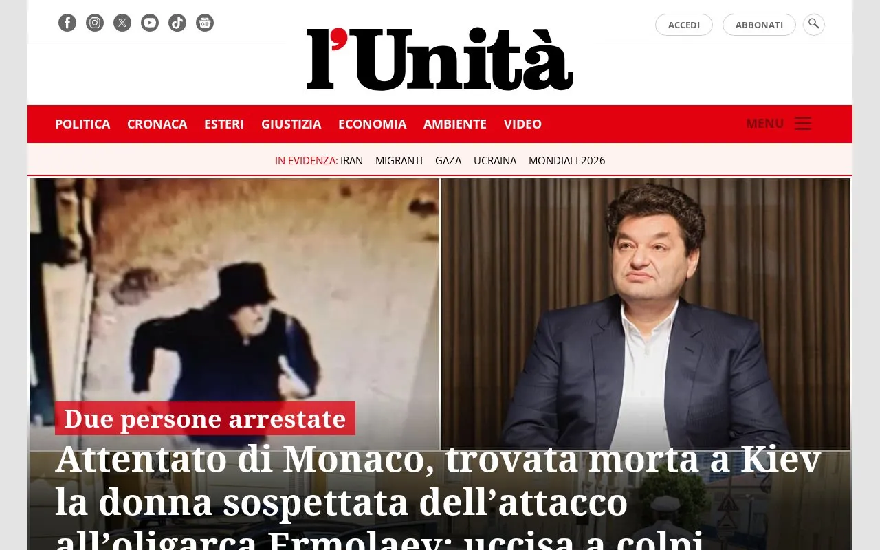 L'Unità homepage screenshot