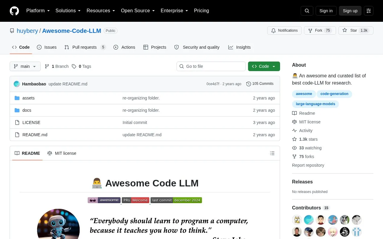 Awesome-Code-LLM homepage screenshot