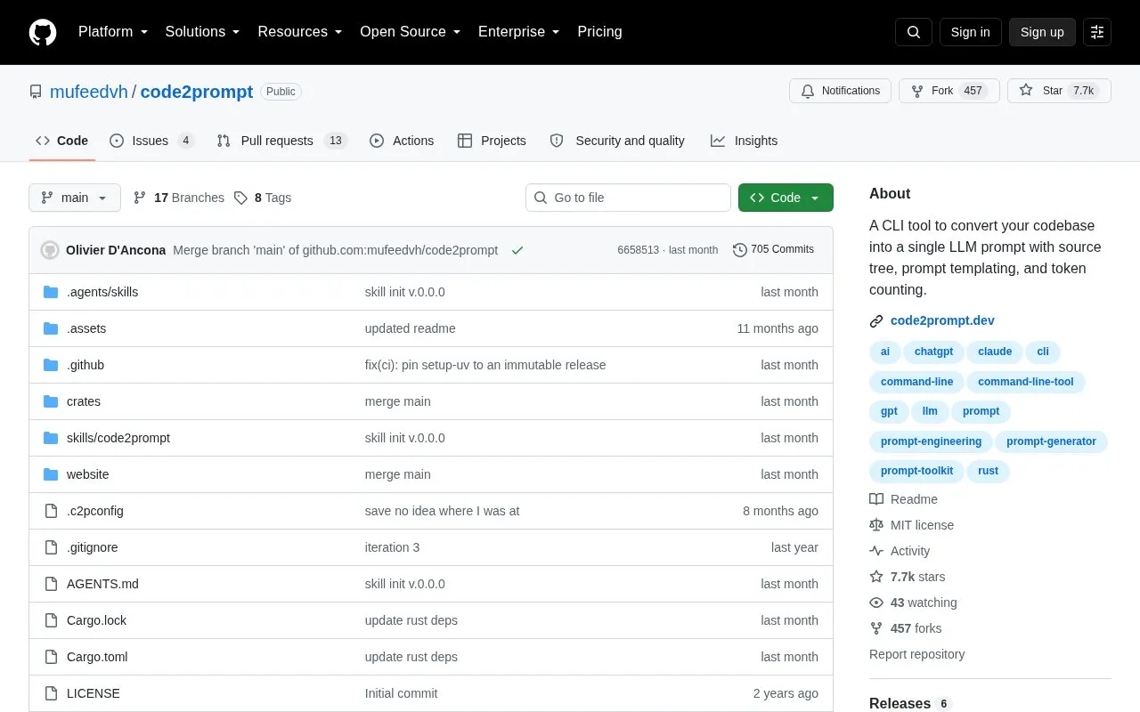 Code2prompt homepage screenshot
