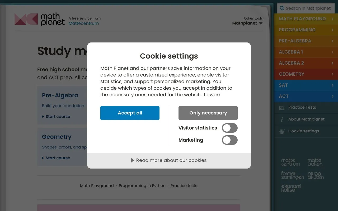 Math Planet homepage screenshot