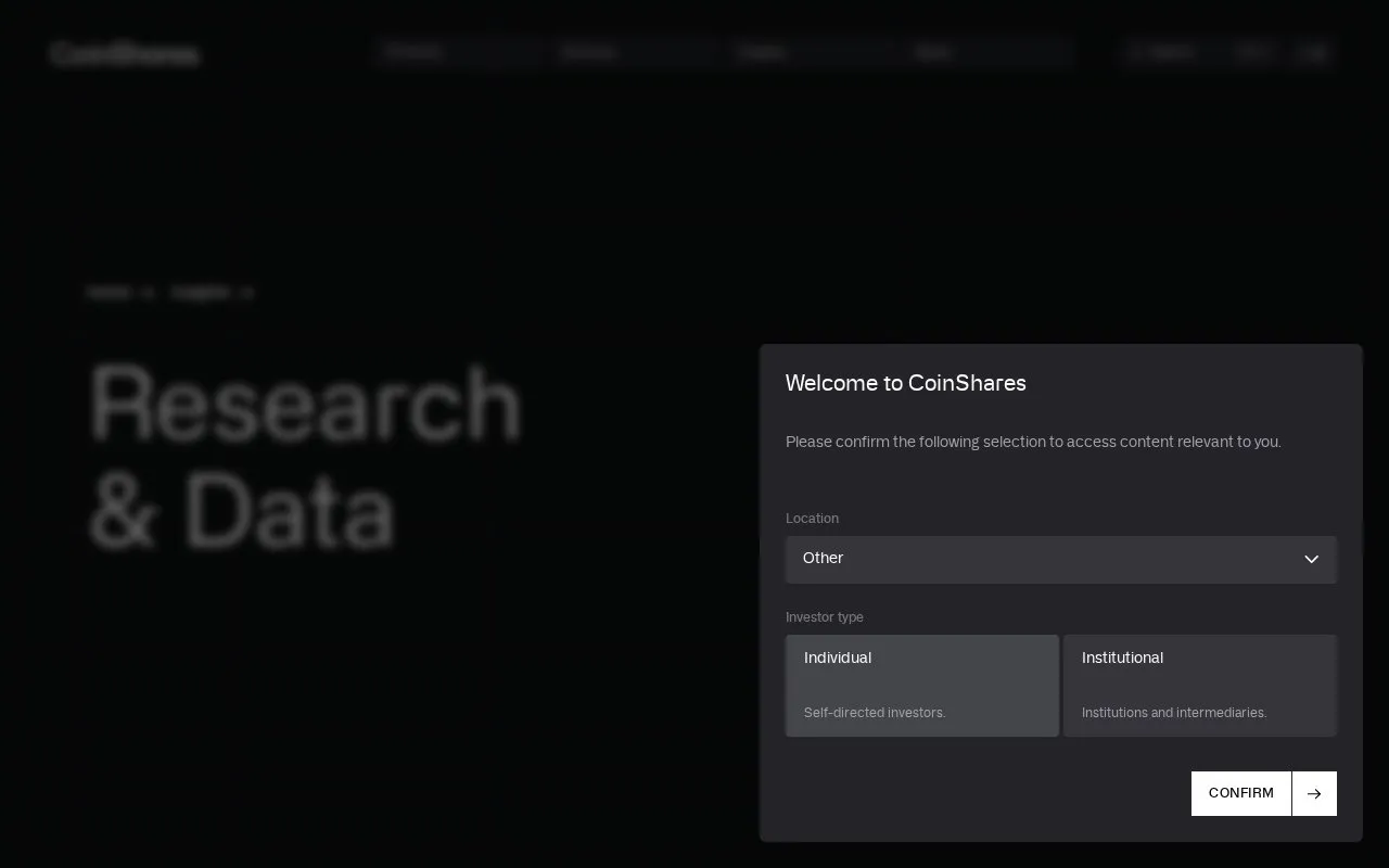 CoinShares Research homepage screenshot