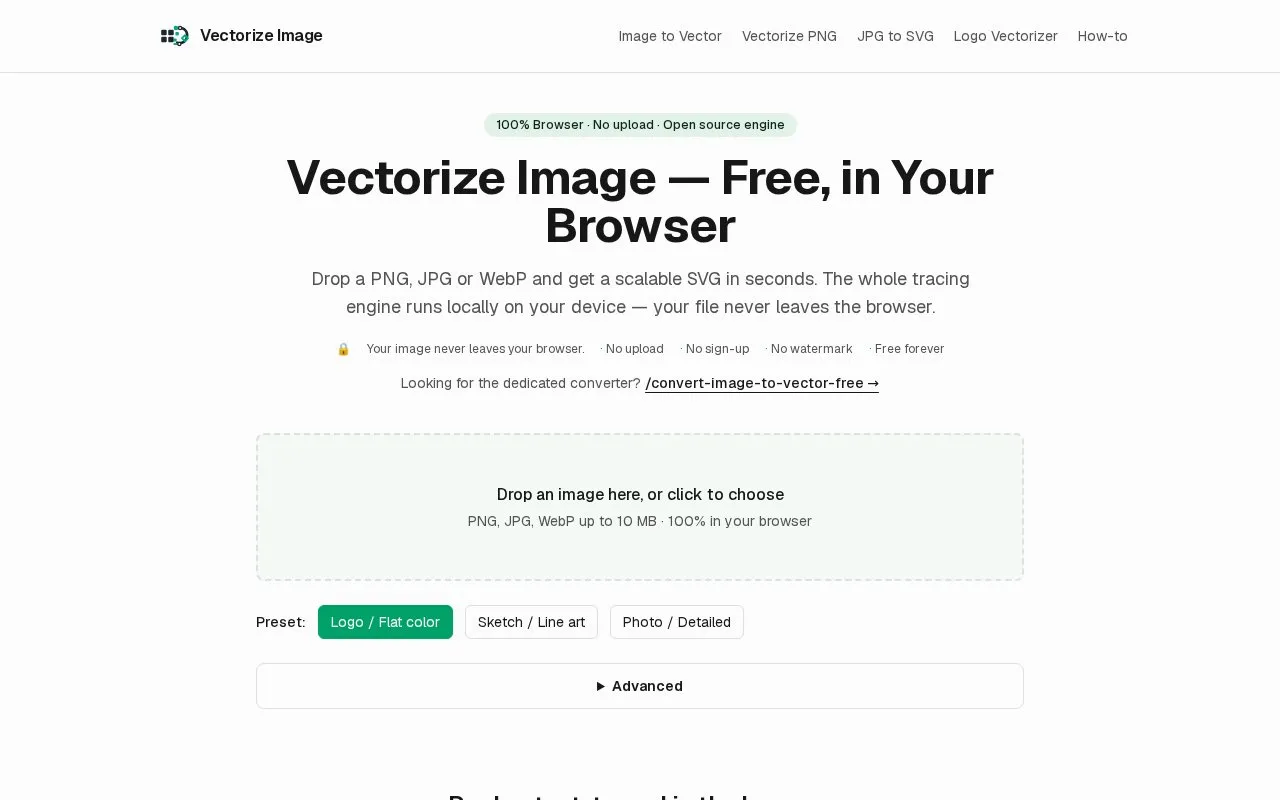 Vectorize Image homepage screenshot