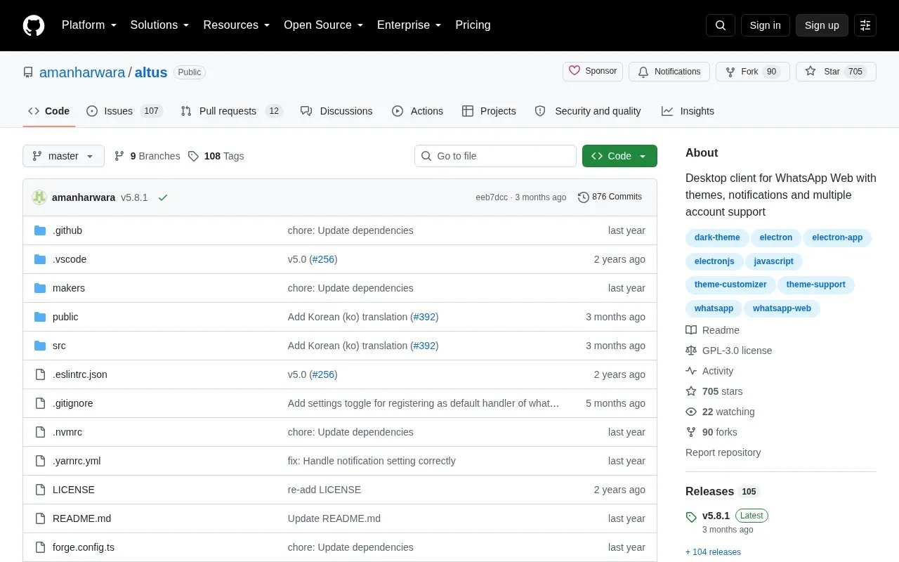 Altus homepage screenshot