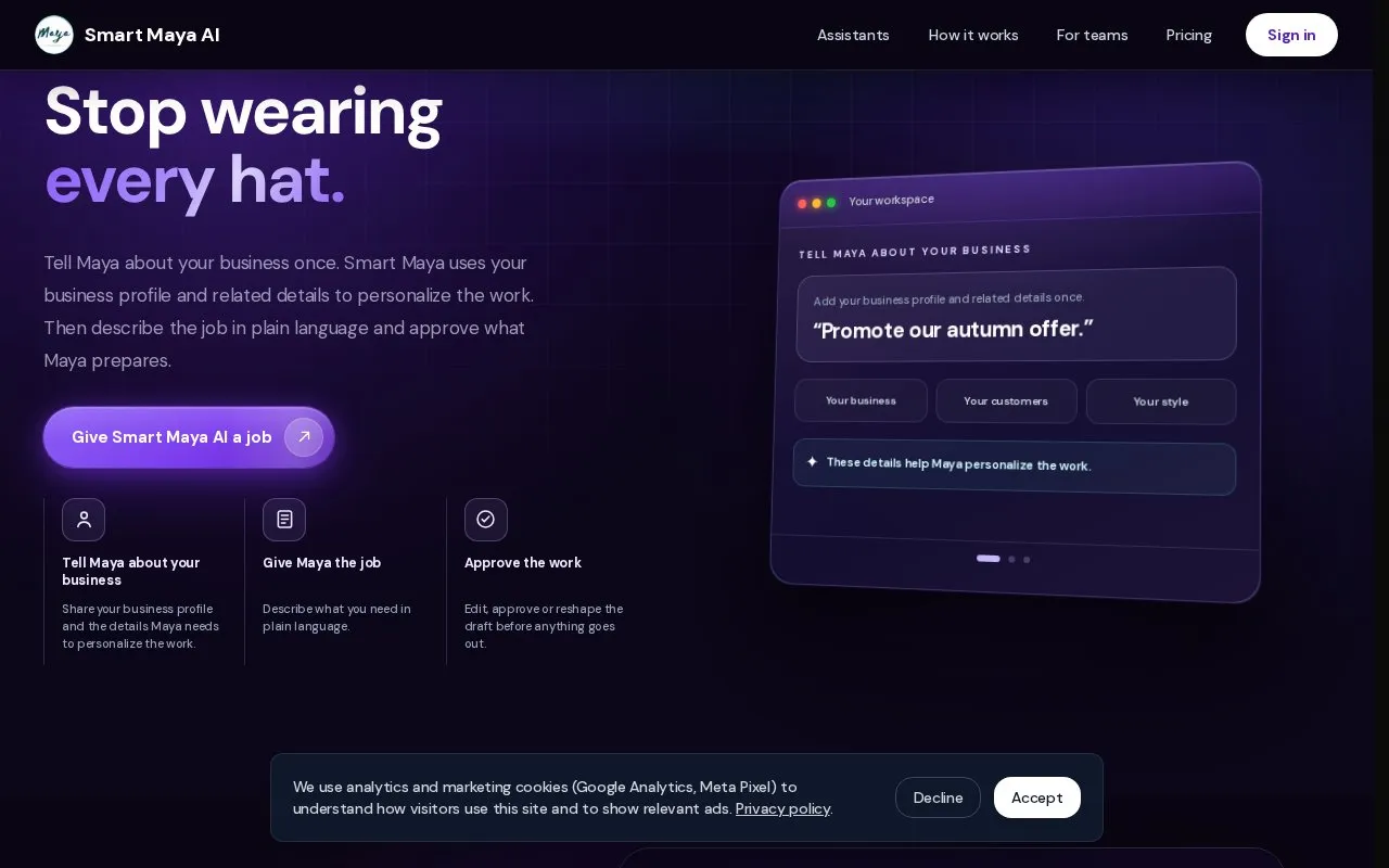 Maya AI. homepage screenshot