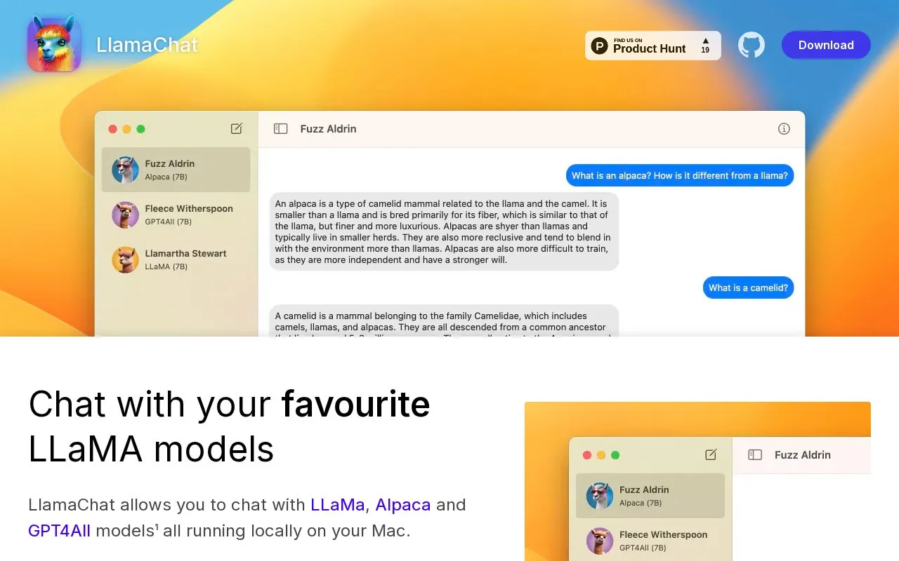 LlamaChat homepage screenshot