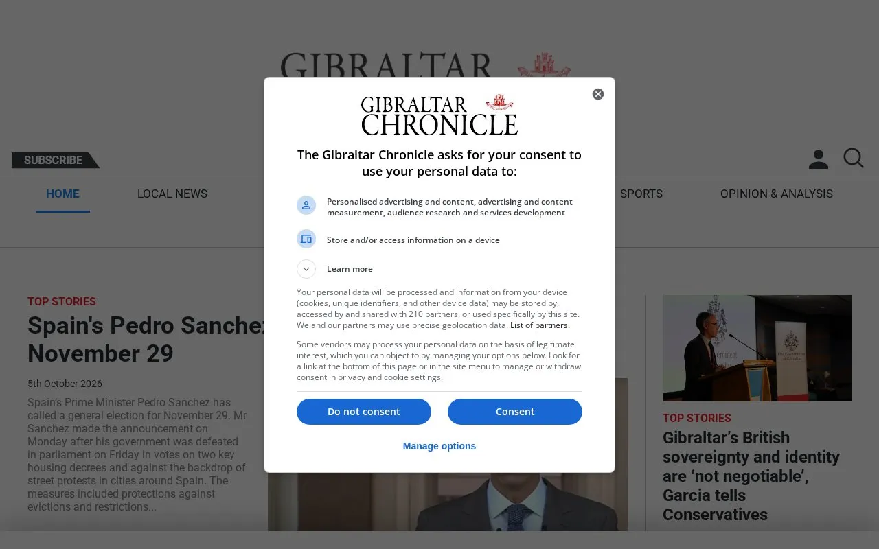 Gibraltar Chronicle homepage screenshot