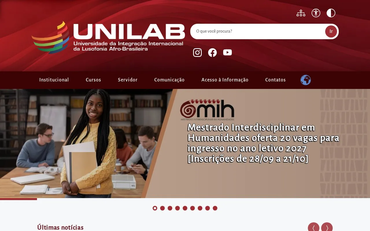 Universidade da Integracao Internacional da Lusofonia Afro-Brasileira homepage screenshot