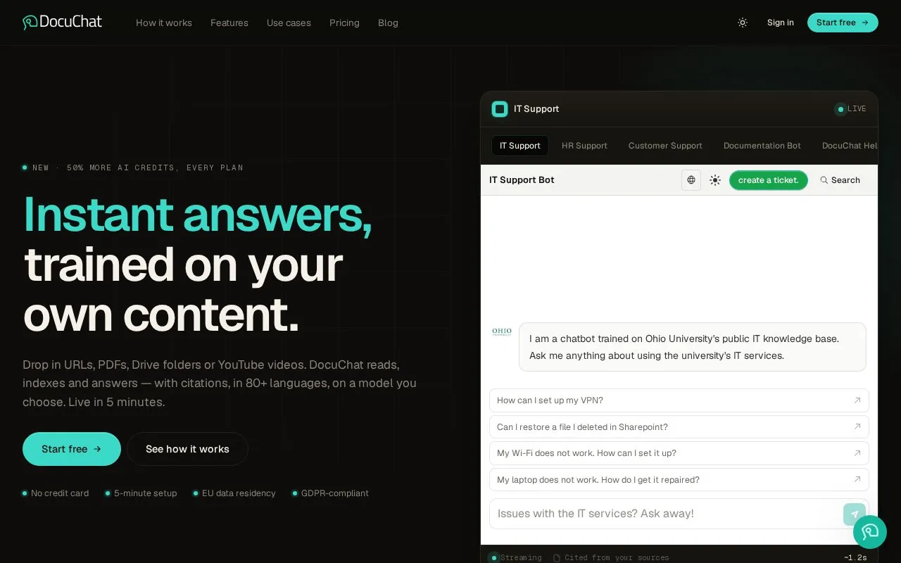 DocuChat homepage screenshot