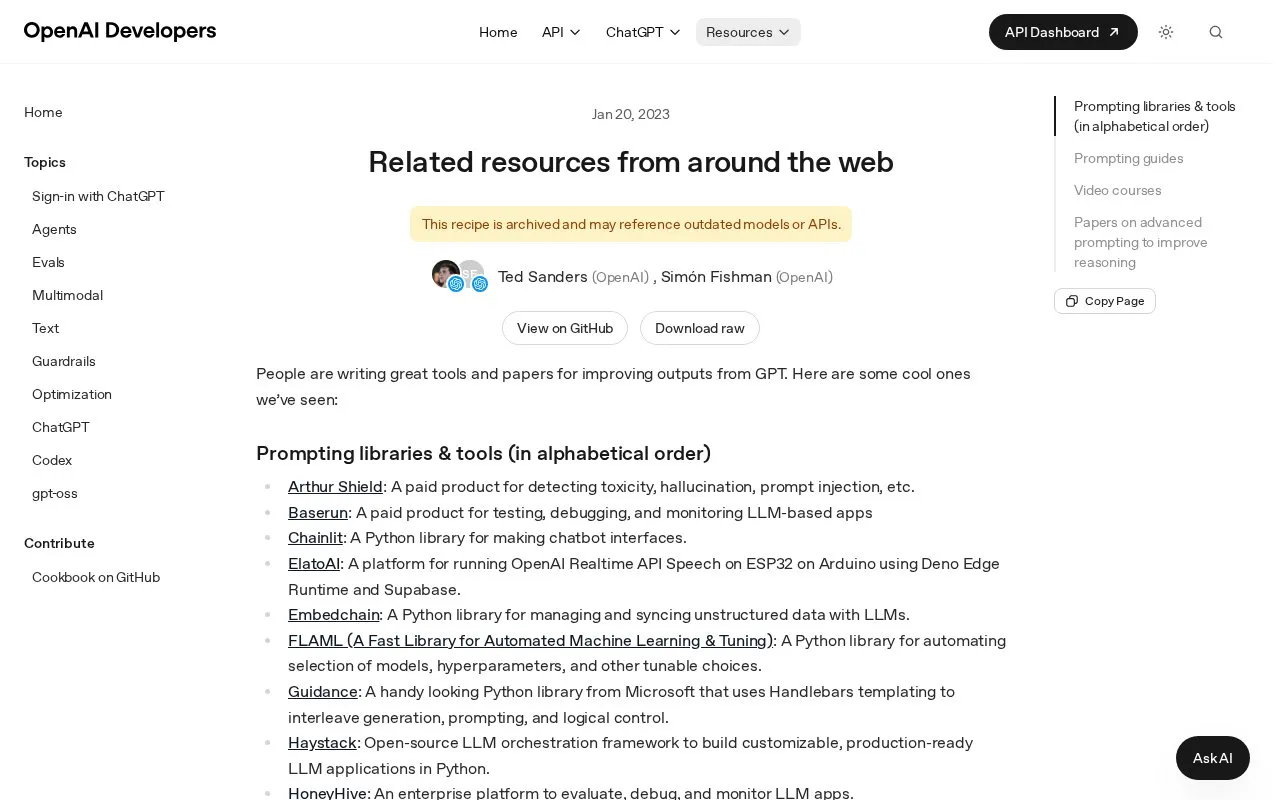 Related resources from around the web OpenAI Cookbook homepage screenshot