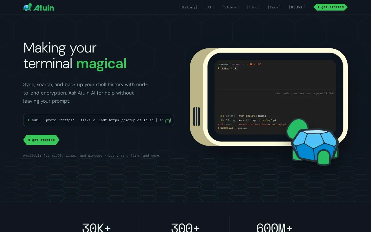 Atuin homepage screenshot