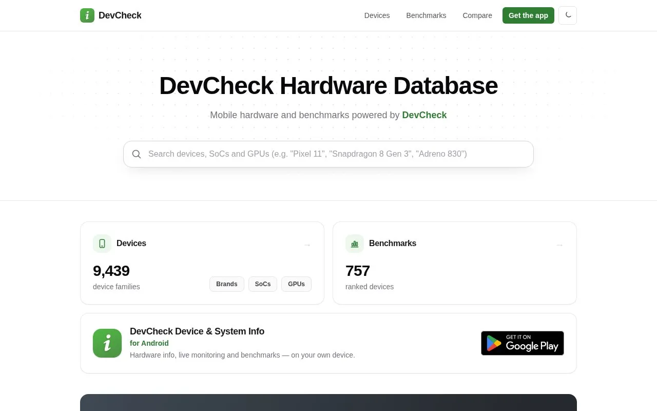 DevCheck homepage screenshot