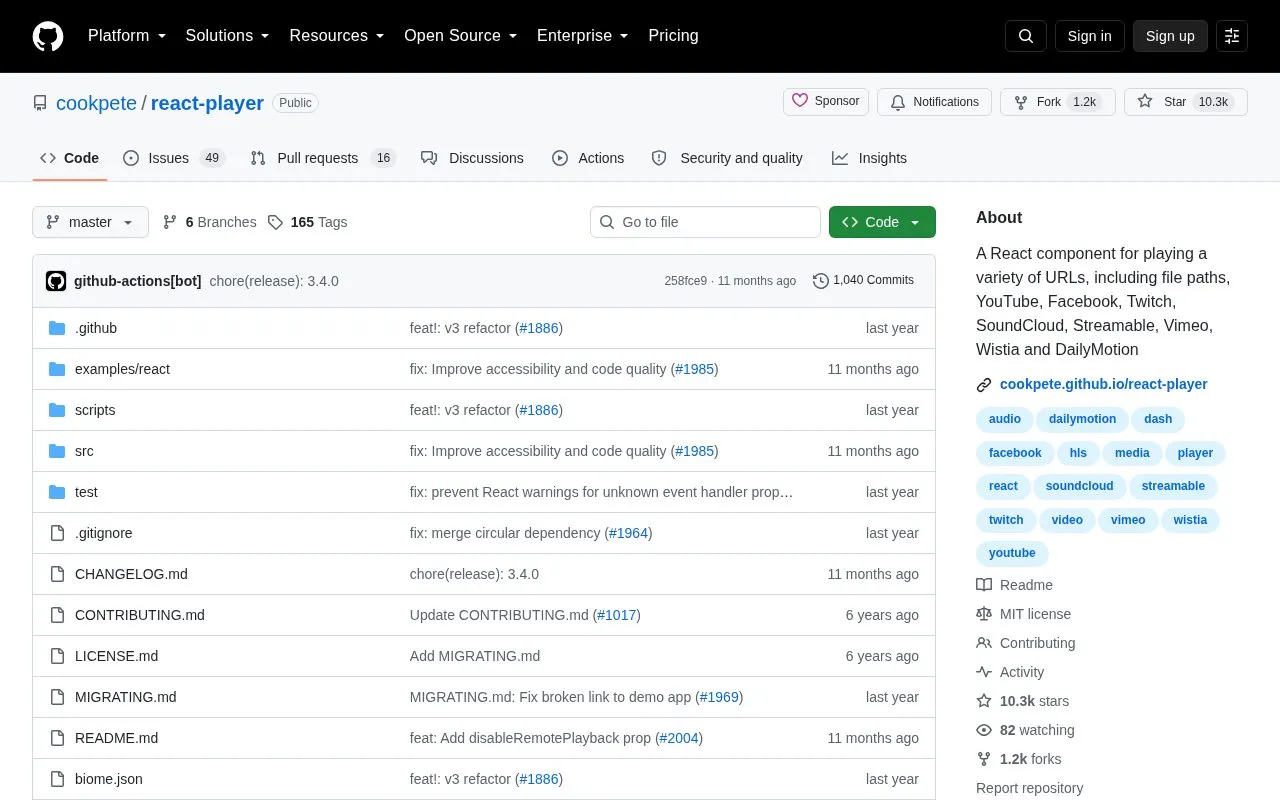 react-player homepage screenshot