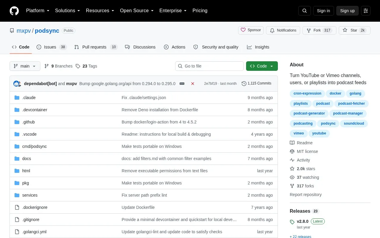 PodSync homepage screenshot