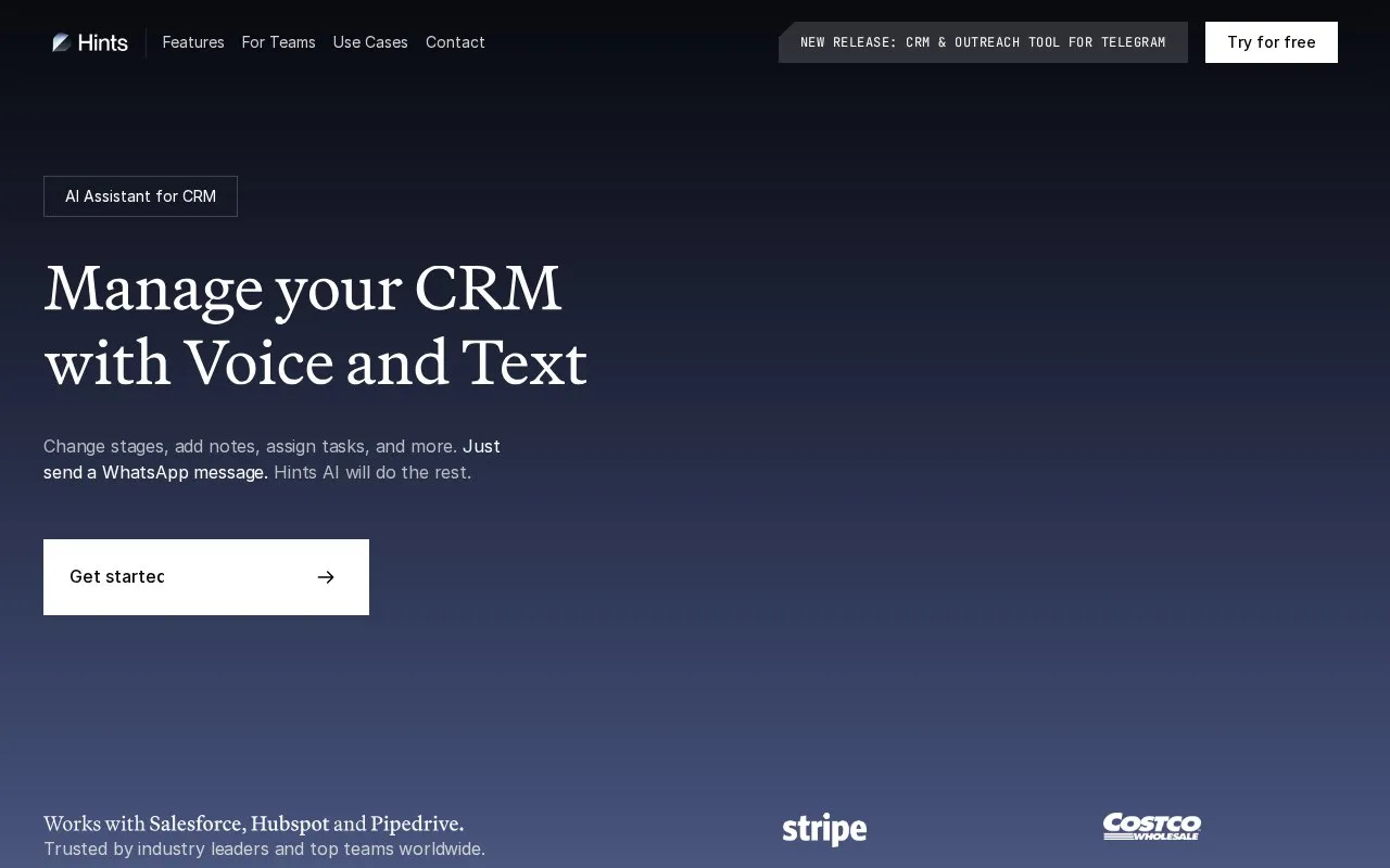 Hints homepage screenshot