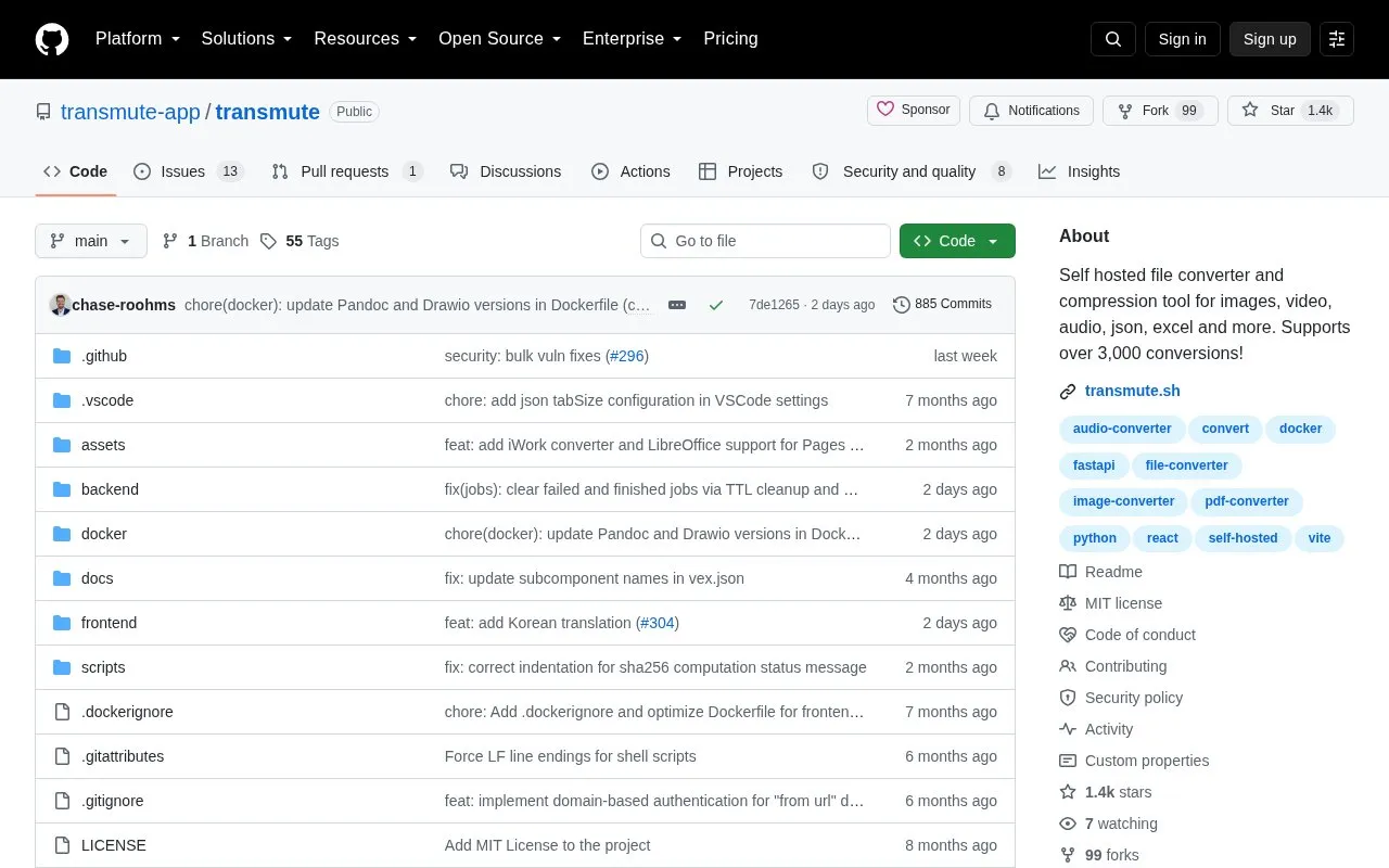 Transmute homepage screenshot