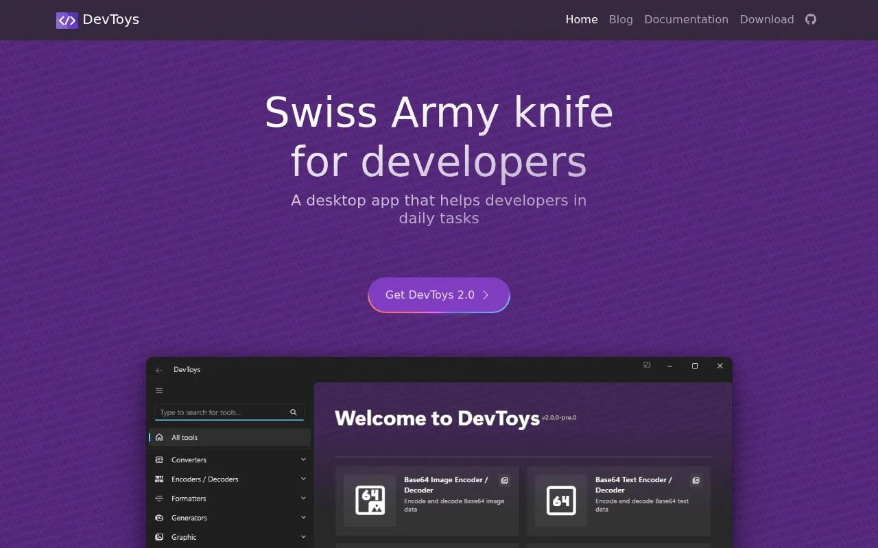 DevToys homepage screenshot