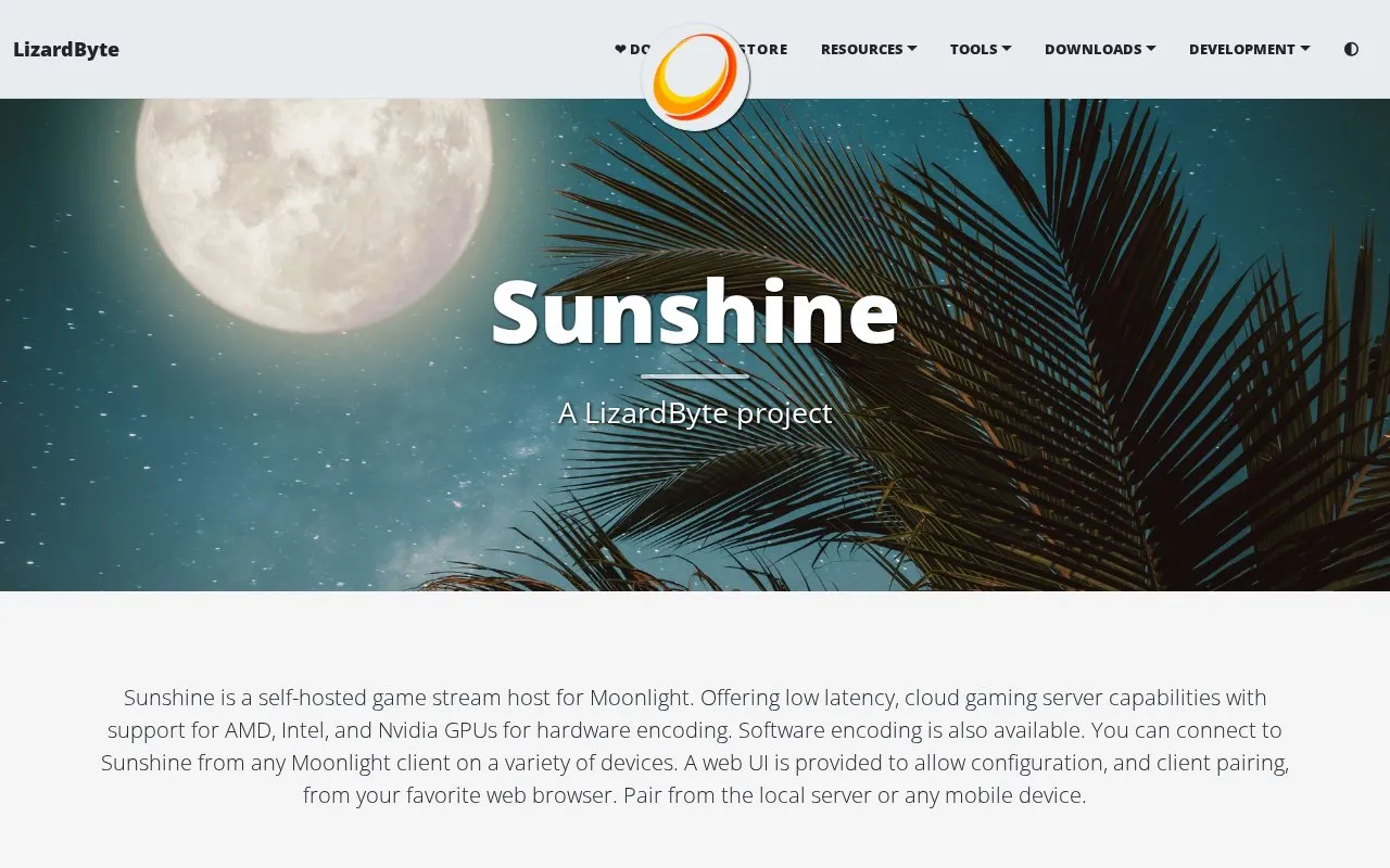 Sunshine homepage screenshot