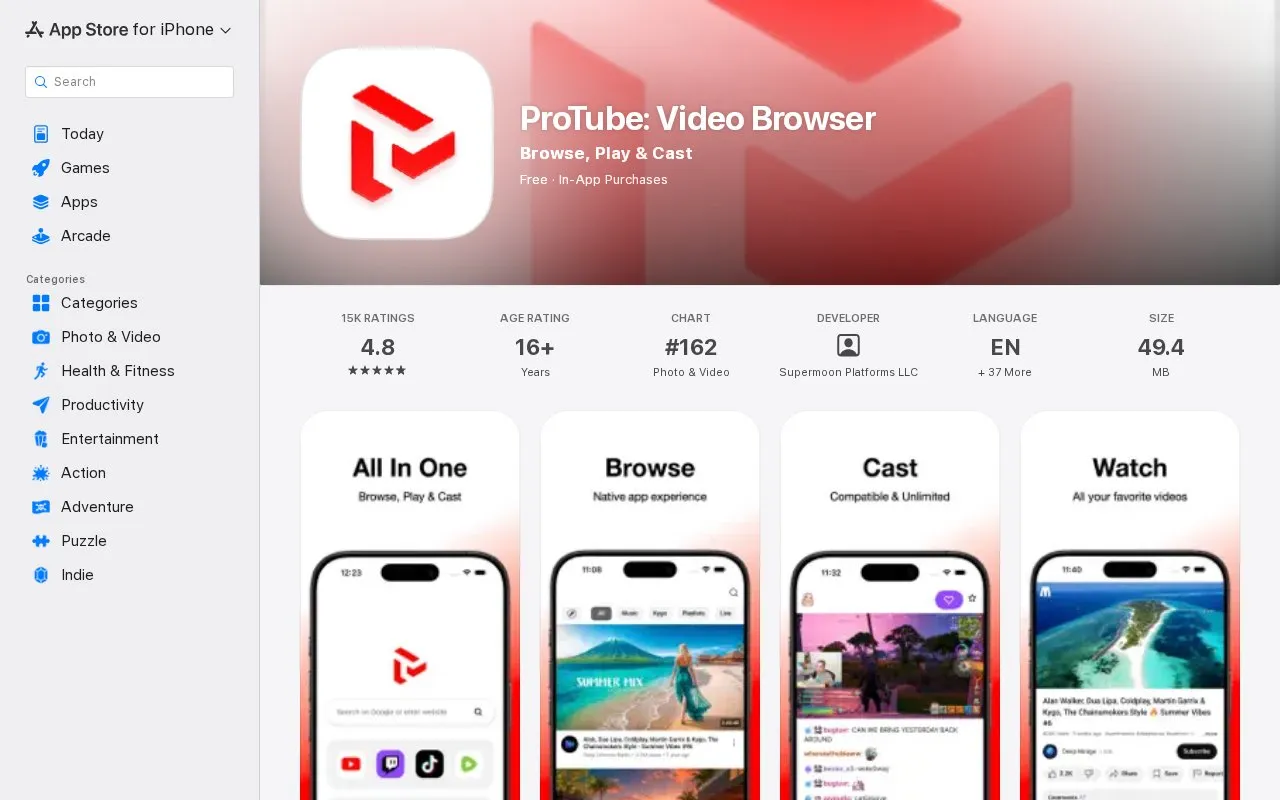 ProTube homepage screenshot
