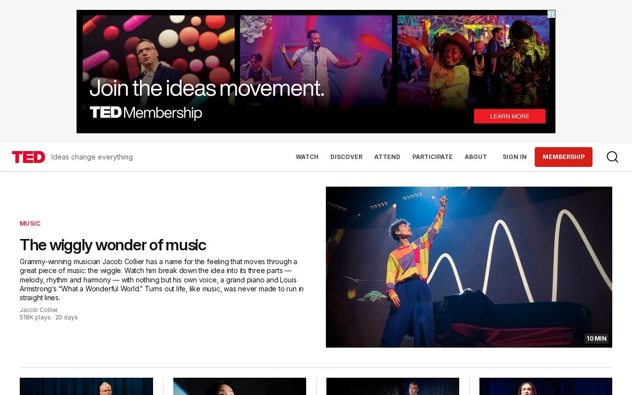 Ted Talks homepage screenshot