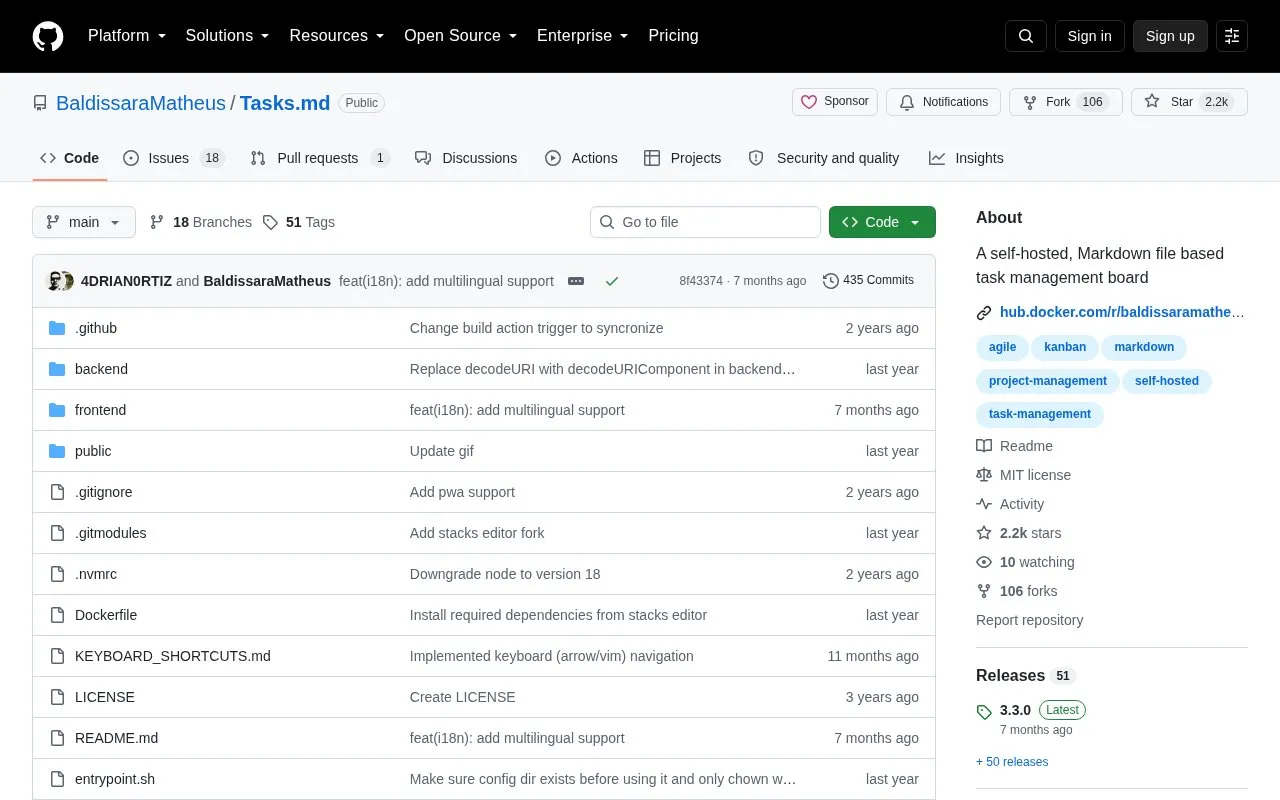Tasks homepage screenshot
