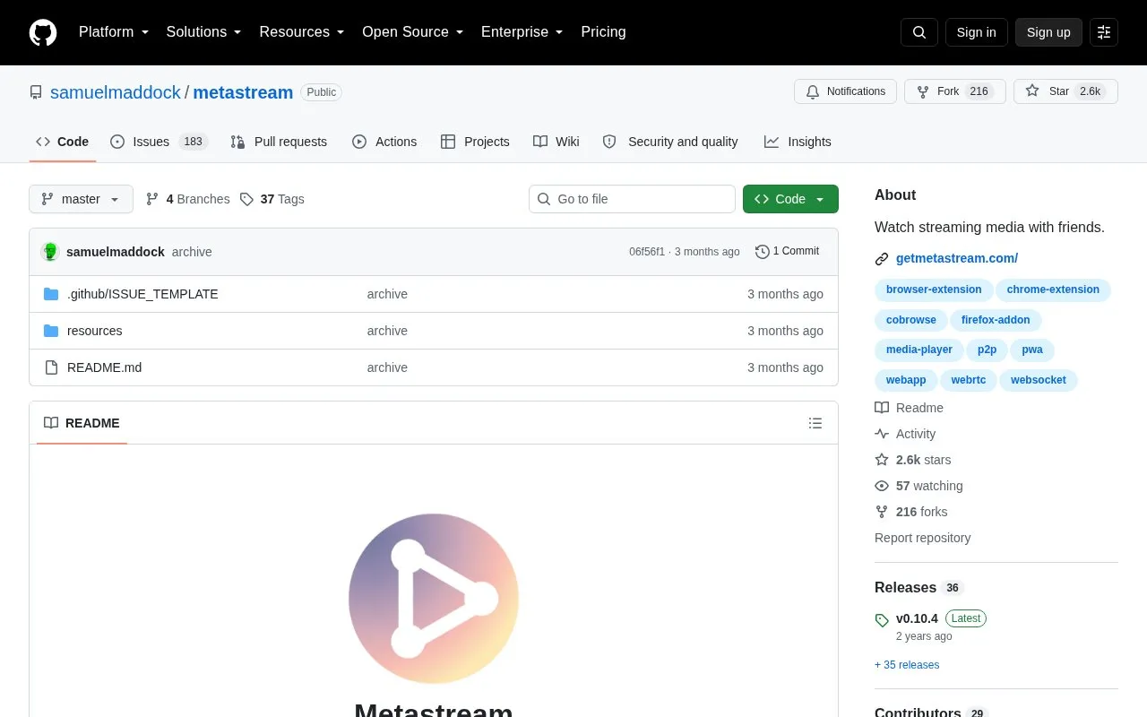 Metastream homepage screenshot