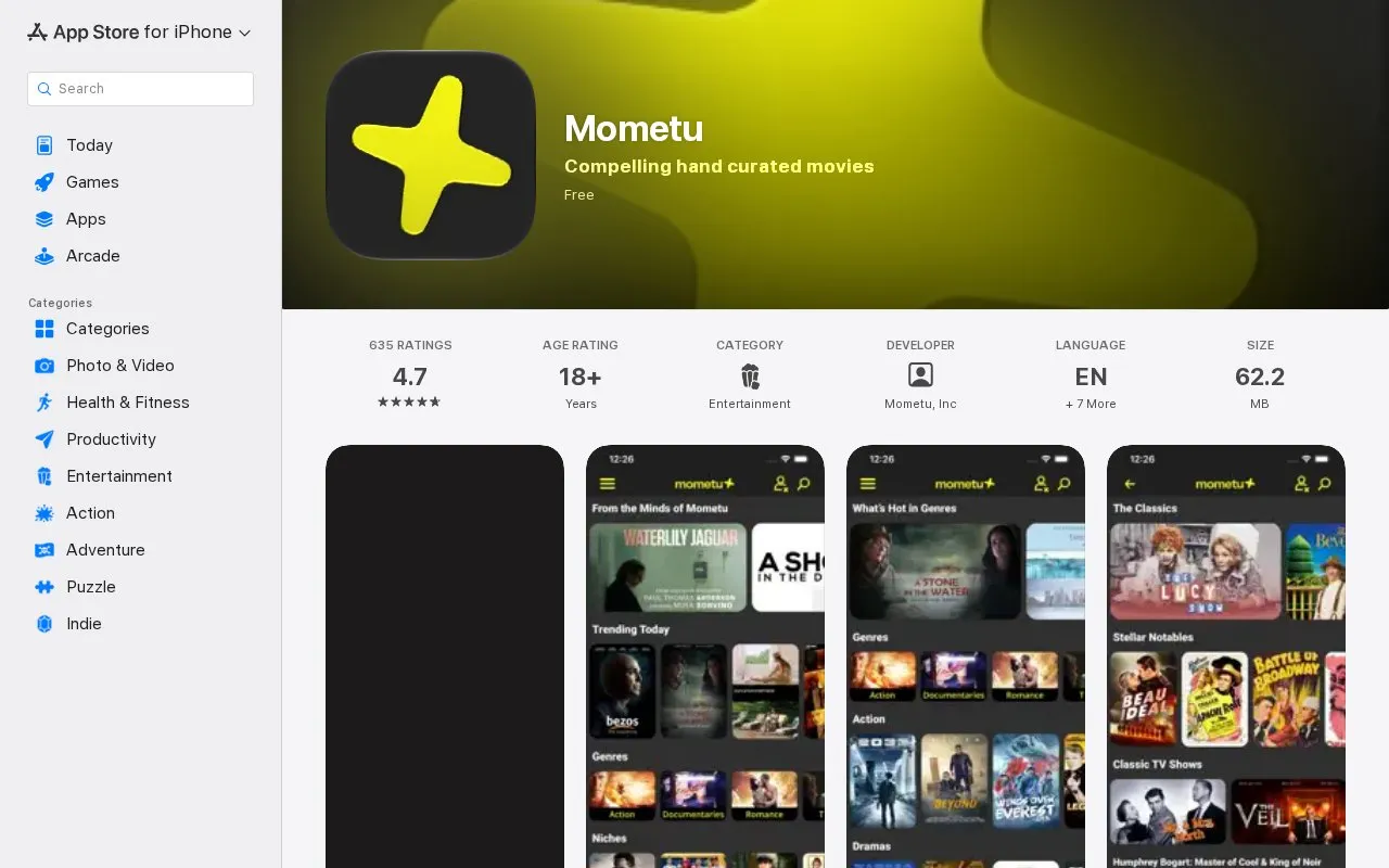 Mometu homepage screenshot